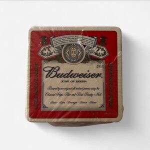 Budweiser Genuine Label Coaster in Red and Cream